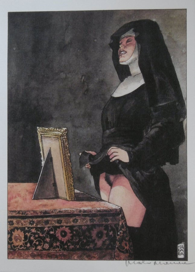 MILO MANARA - Rare dessin sérigraphie - La Monale - 45 x 32 cm