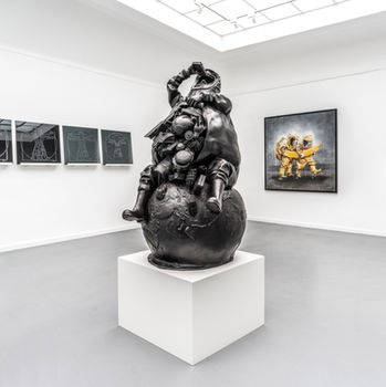 Hazfat - bronze, 1,4m -  Bronze sculpture of a Hazmat eating human waste