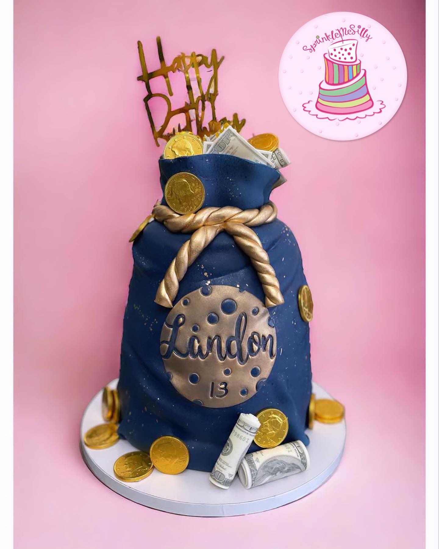 Blue Money Bag Cake - Sprinkle Me Silly photo