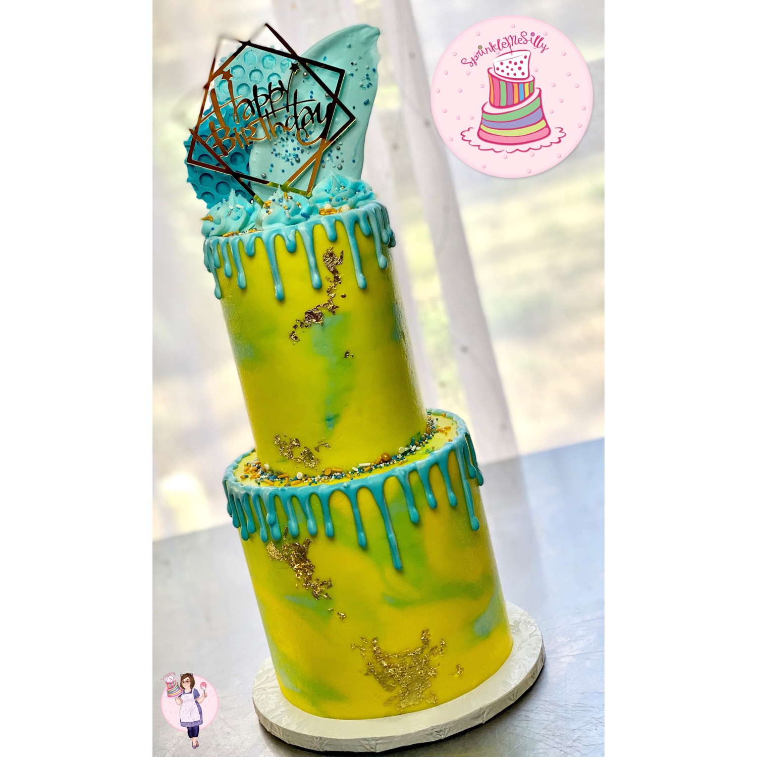 Yellow and Blue Marble Cake - Sprinkle Me Silly photo