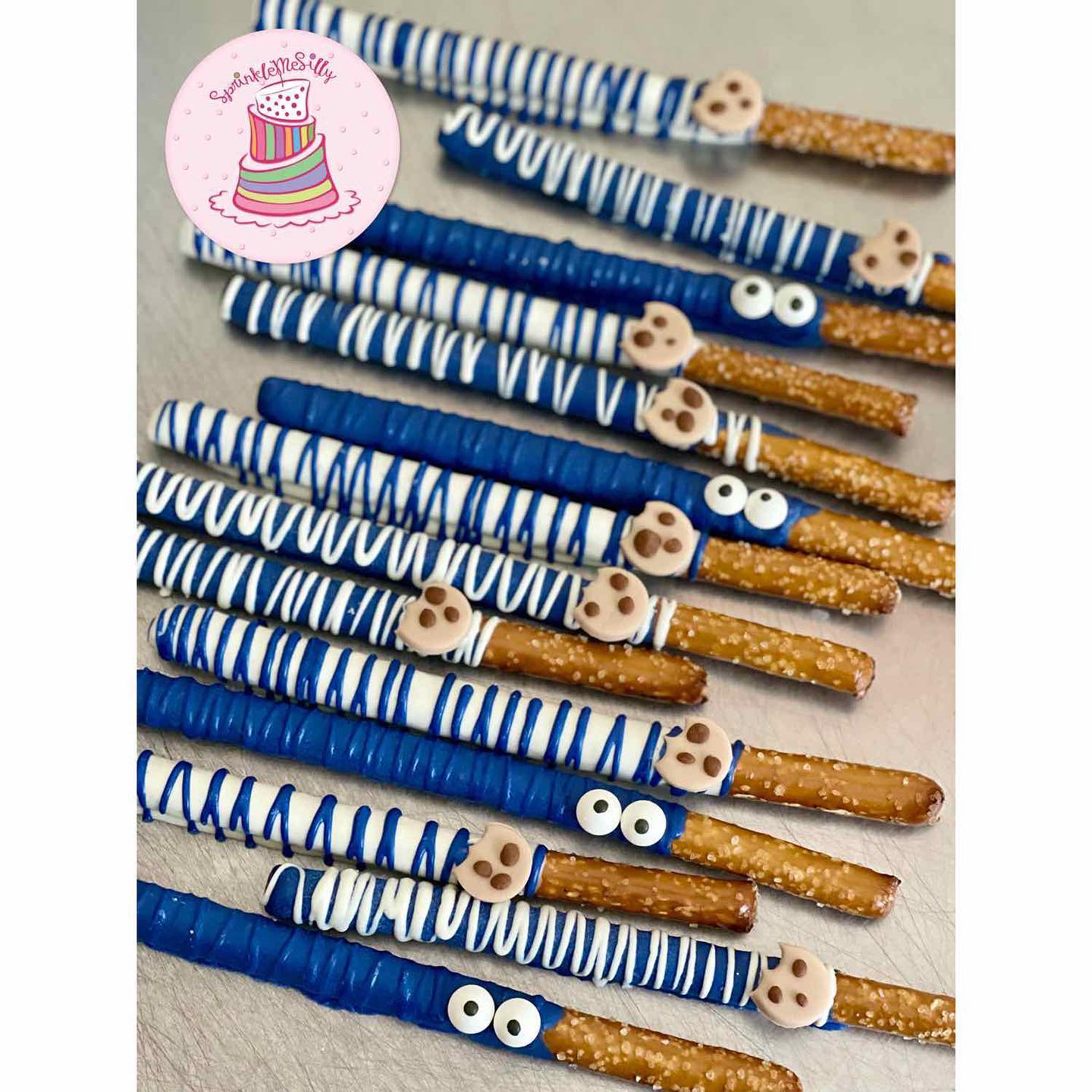 Cookie Monster Pretzel Rods - Sprinkle Me Silly photo