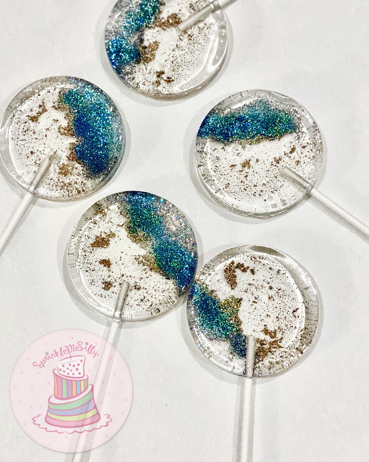 Aqua Glitter Lollipops - Sprinkle Me Silly photo