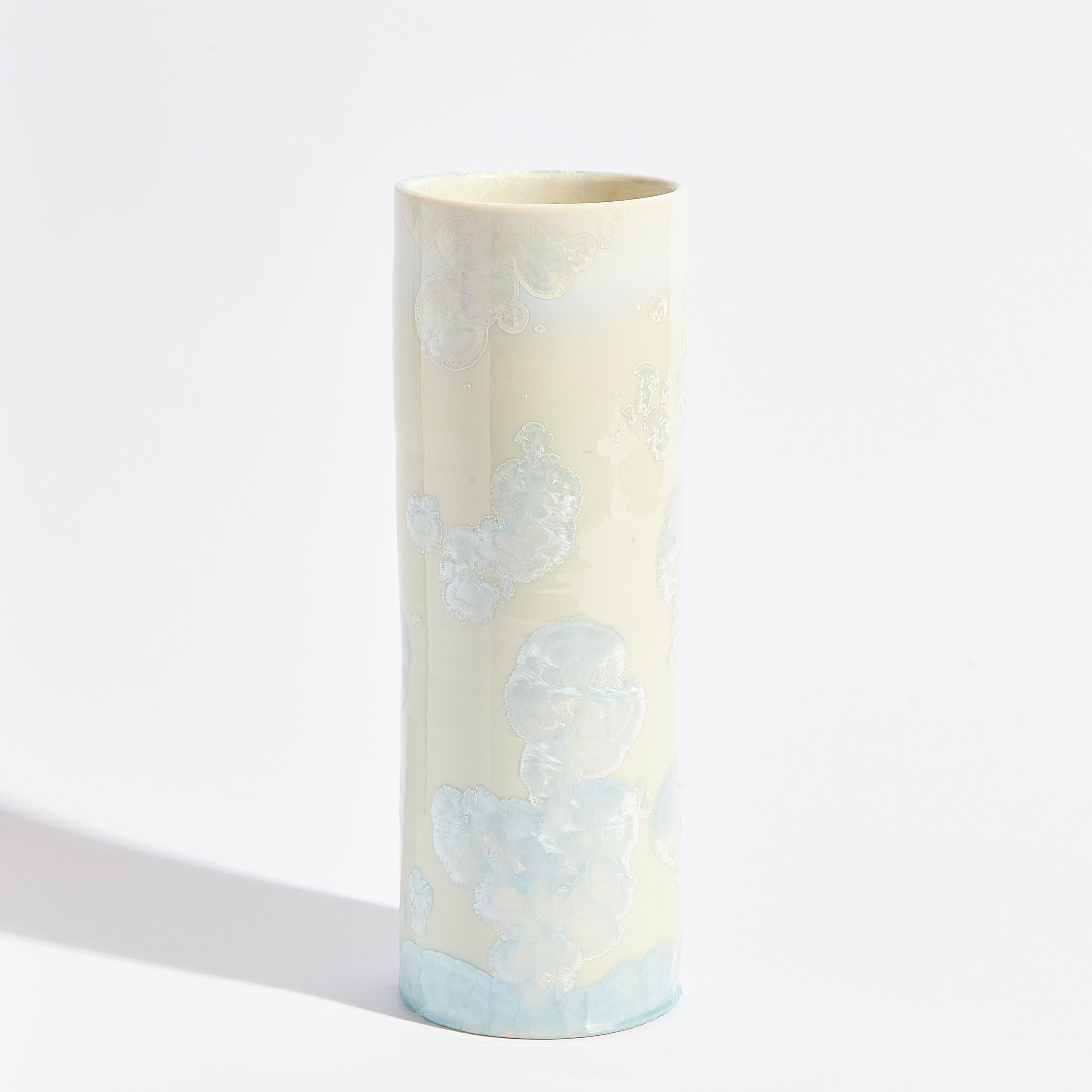 Icy Blue Crystalline Cylinder Vase - Large 