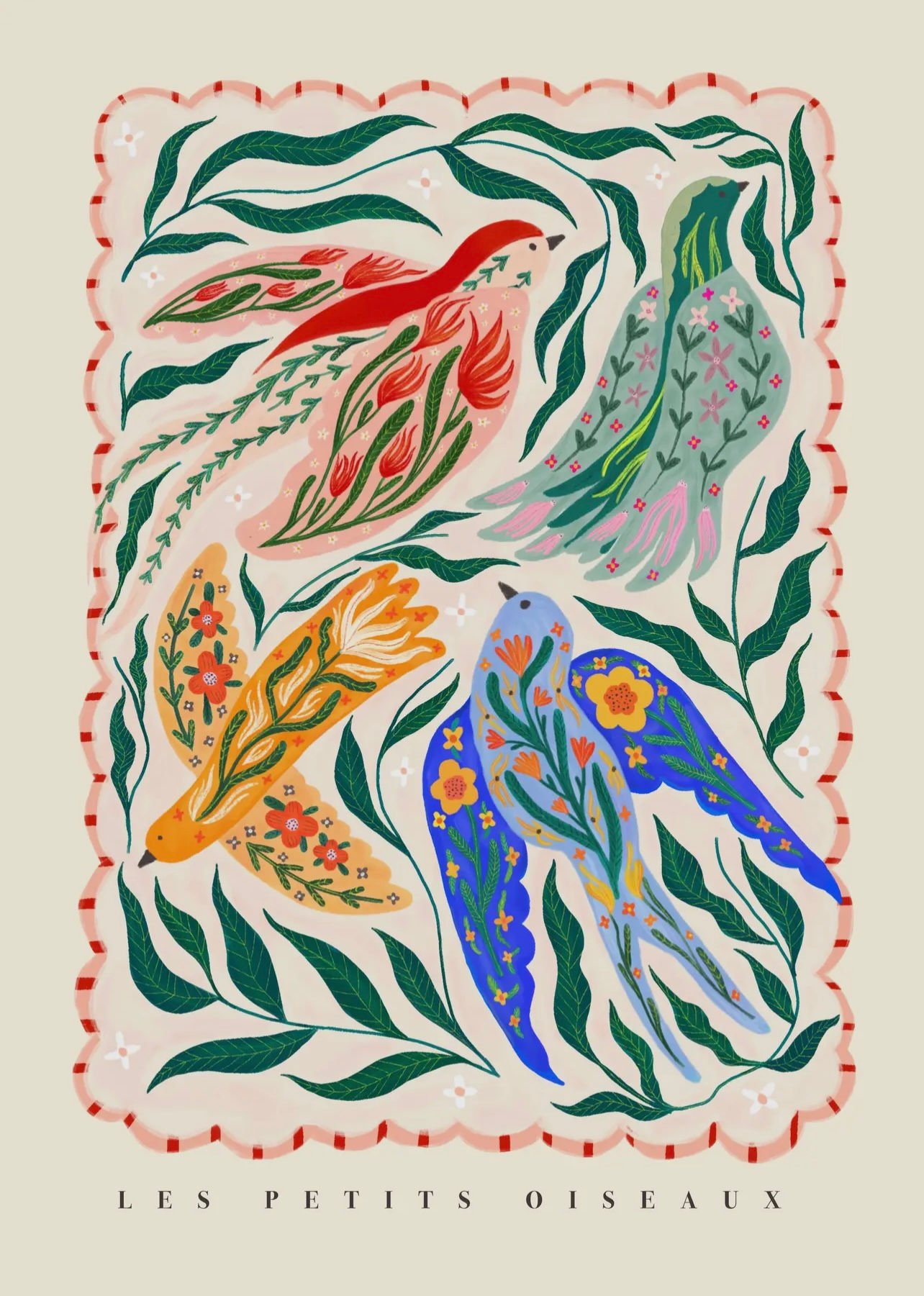 Little Birds Botanical Nursery Art  A3