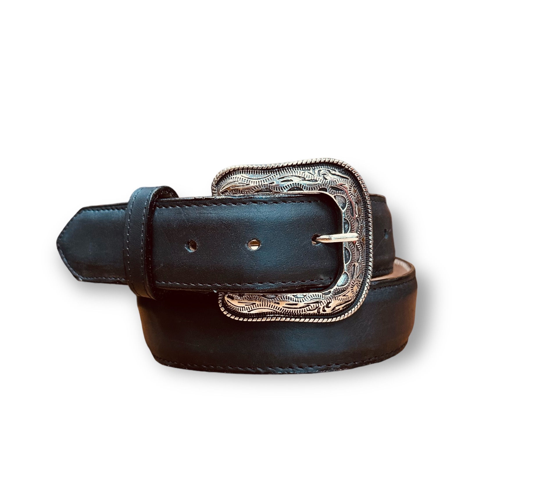 Western Belt Silver-toned plate buckle - Black