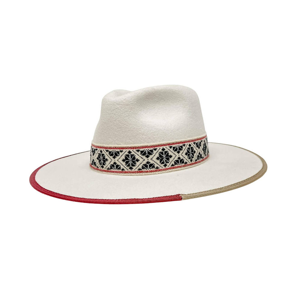 Fazenda - Womens Wide Brim Felt Fedora Hat - Red Trim
