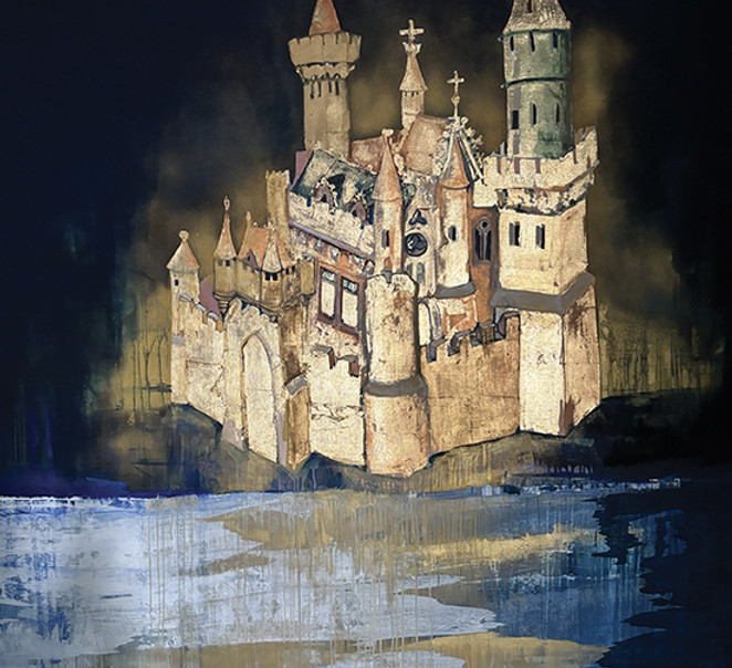 un tableau de l'artiste peintre Danielle Burgart représentant la Jérusalem céleste inspirée de la tapisserie de l'Apocalypse d'Angers