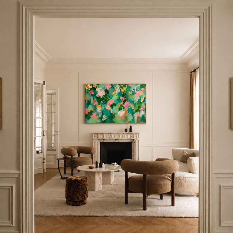 Hand Painted Green Floral Abstract Wall Art