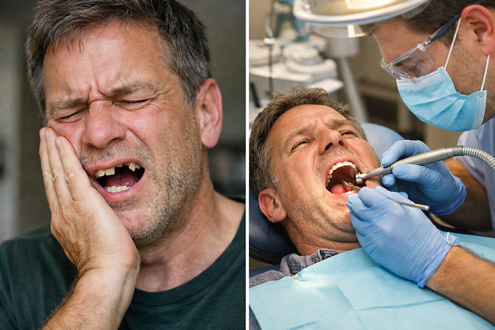 From discomfort to recovery: A man seeks relief through necessary dental treatments.
