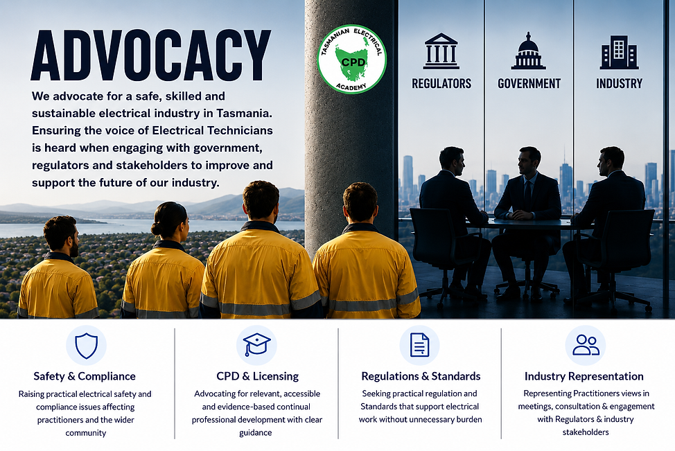 Electrical industry advocacy graphic for Tasmanian electricians