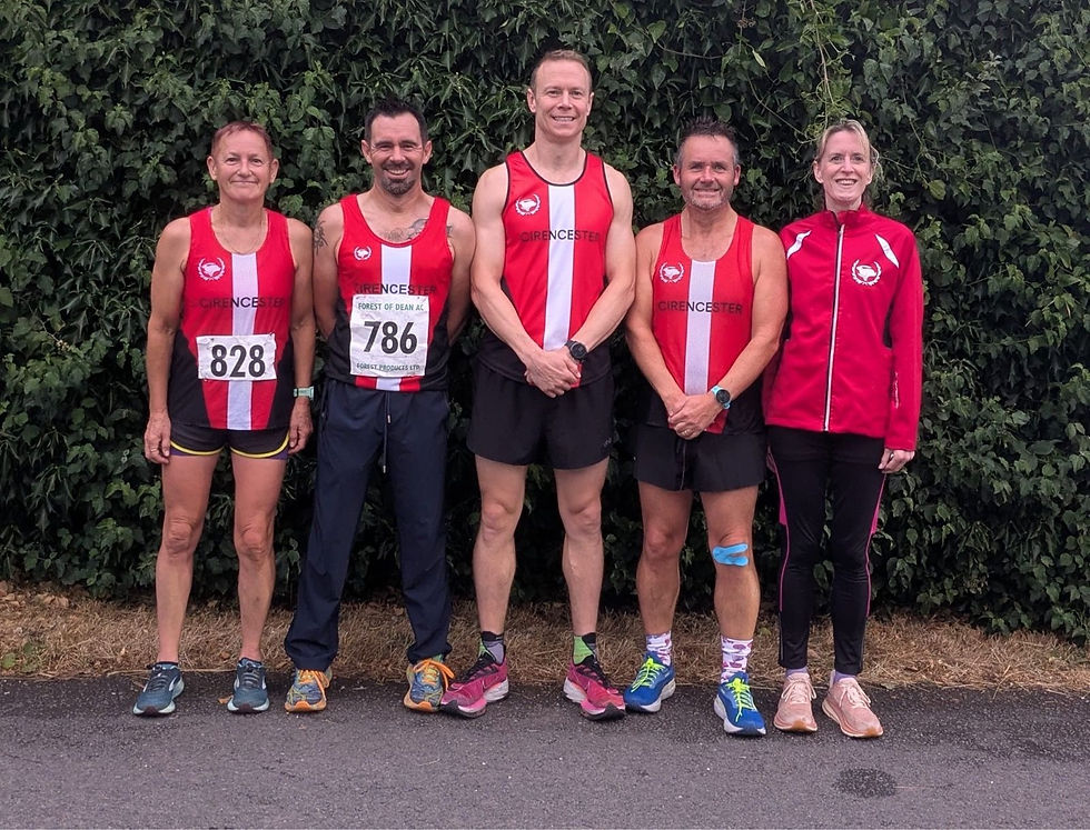 L-R Kate Kilby, Andy Duff, Rich Allen, James Widdowson, Kate Jacobs Blaisdon 10k 2025