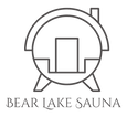 Company logo, barrel sauna and company name.