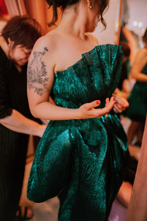 Gigi altering green Lara dress