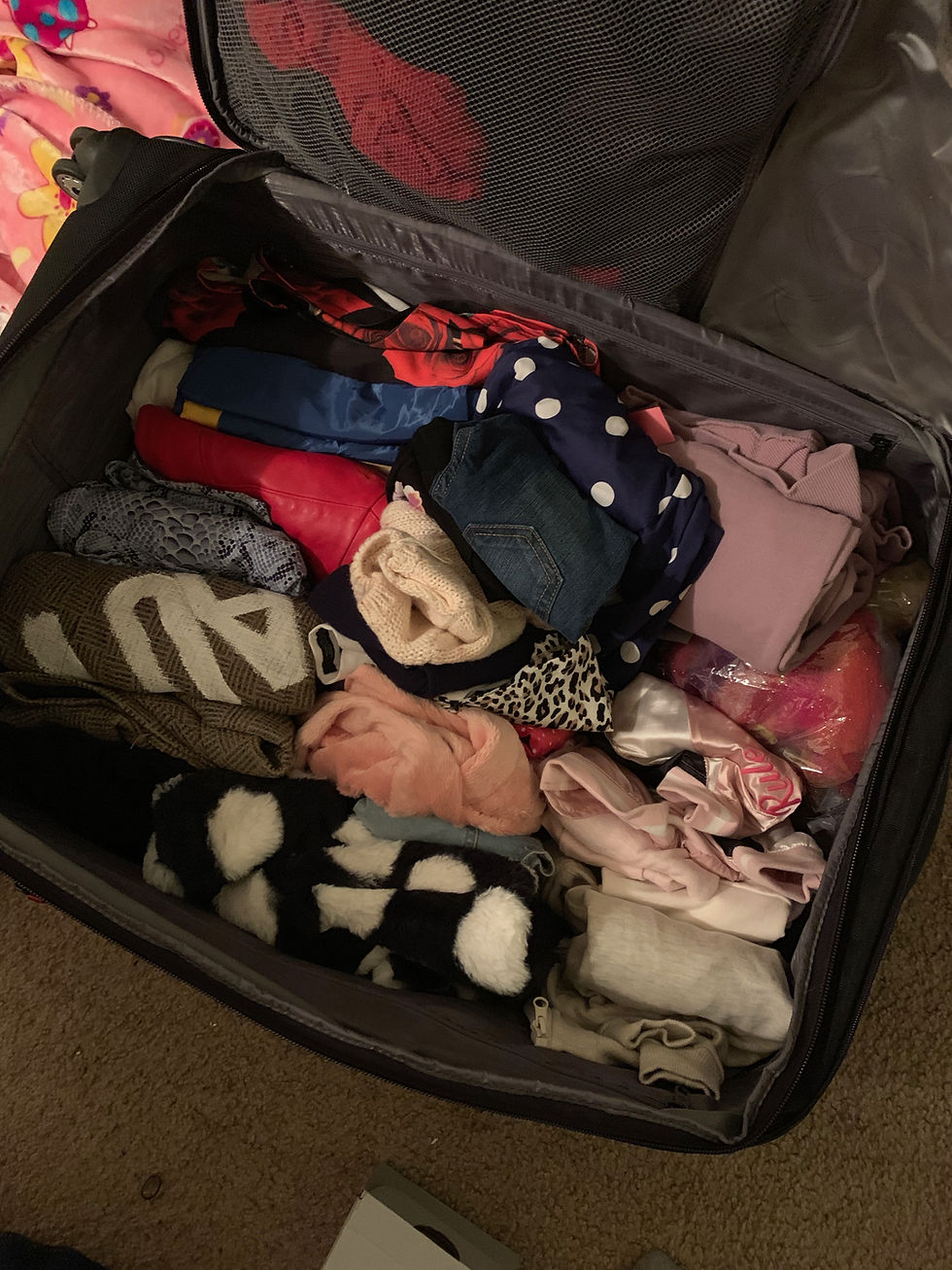 Outfits and essentials packed for four Day Three Night trip to the East Coast in the Winter.