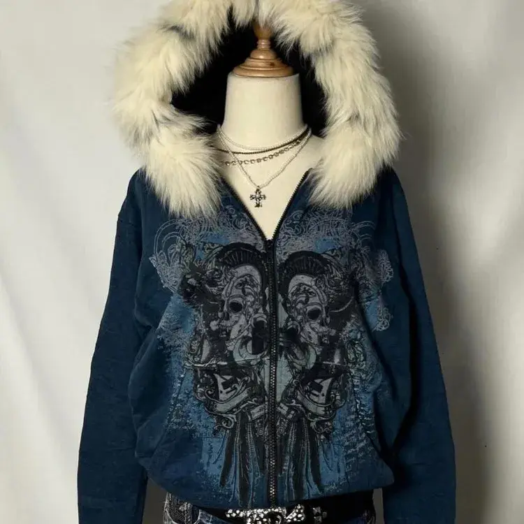 Thumbnail: American Vintage Skull Sweatshirts Subcultural Y2k Aesthetic Women's Hoodies Aut