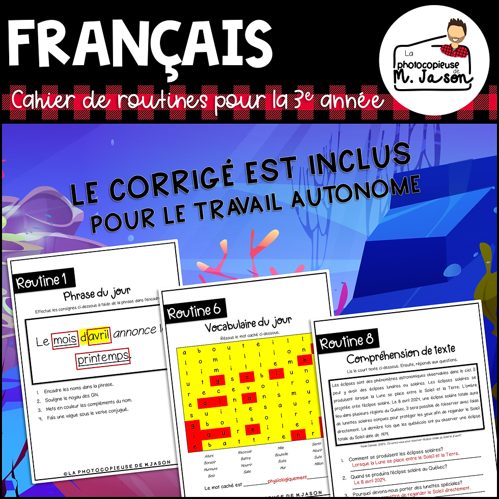 Miniature : Français: Un jour, une routine (Cahier océan) - 3e année