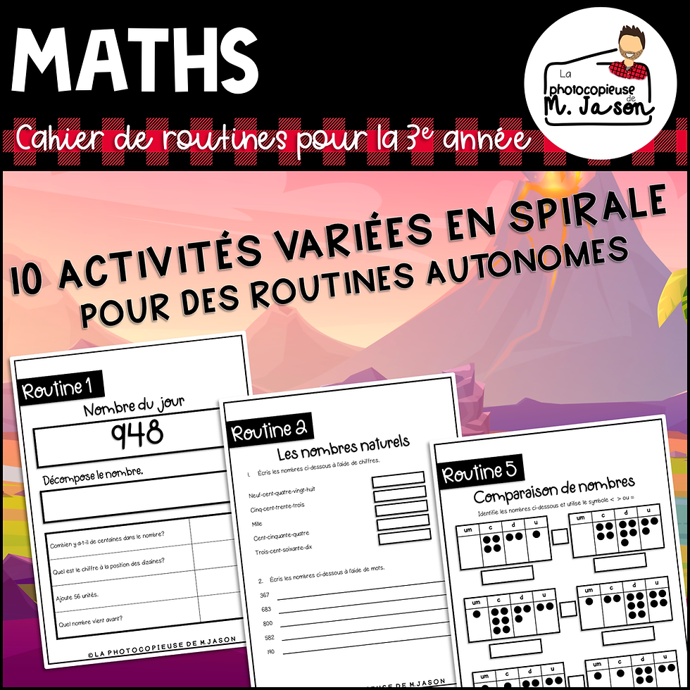 Miniature : Maths: Un jour, une routine (Cahier dino) - 3e année