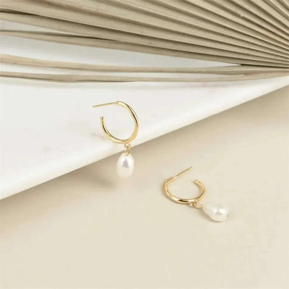 Thumbnail: 18K Gold Plated Baroque Pearl Earrings, Pandora