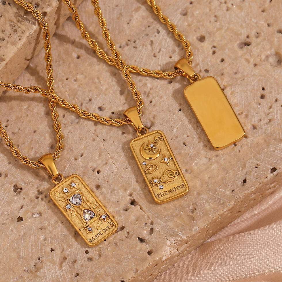 Thumbnail: 18K Gold Plated Vintage Moon Necklace with Rectangular Pendant, Celestia