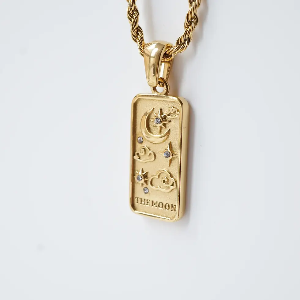 Thumbnail: 18K Gold Plated Vintage Moon Necklace with Rectangular Pendant, Celestia