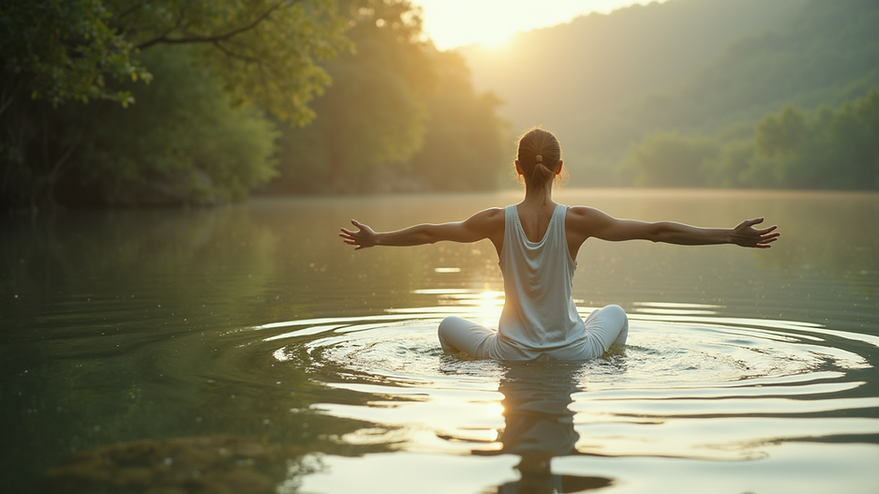Vue en plongée d'une séance de qigong en plein air dans un cadre naturel