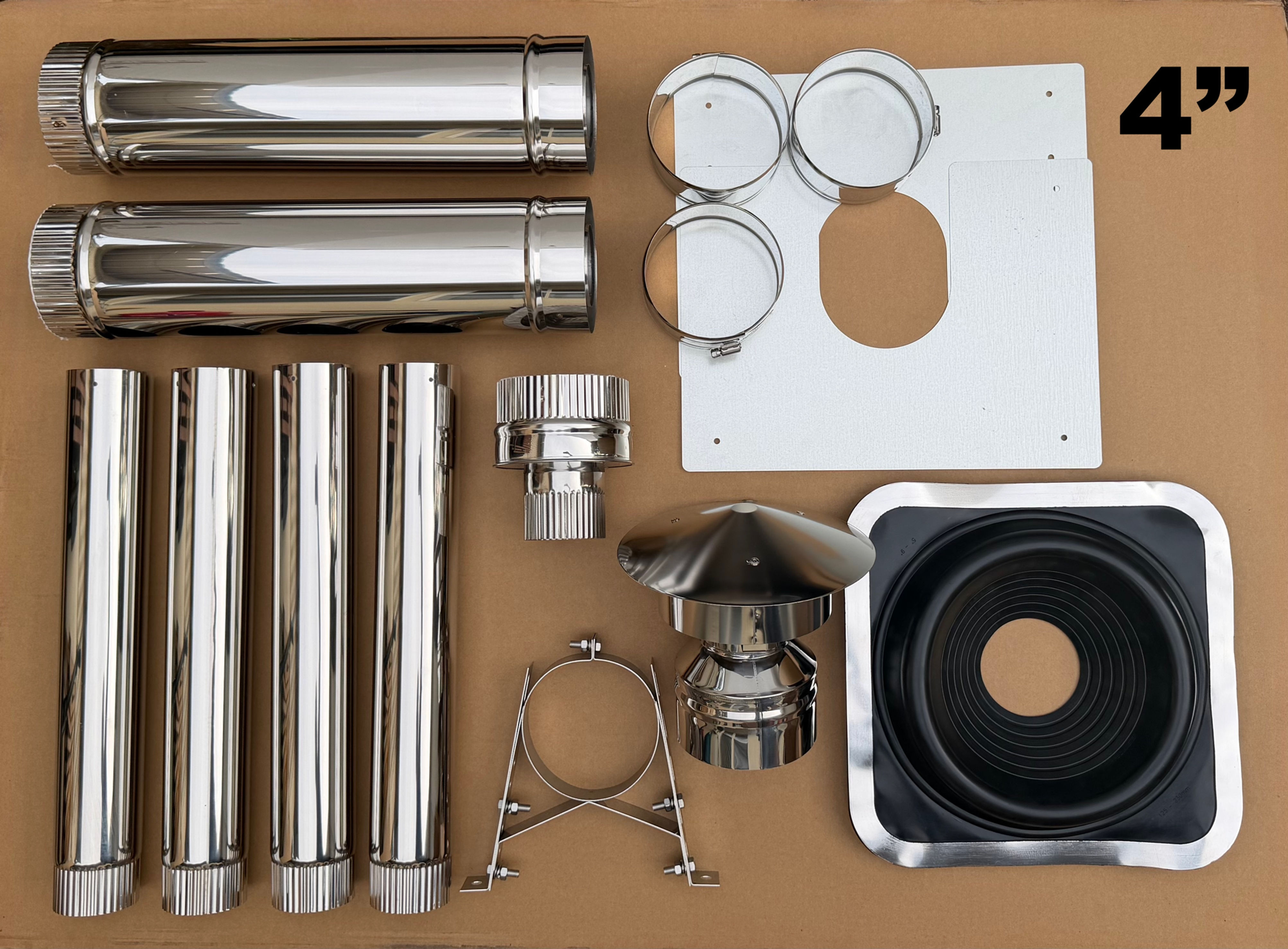 4" Roof Exit Bundle- (Sauna) - 2 Insulated Double Wall + 4 Stainless Pipes