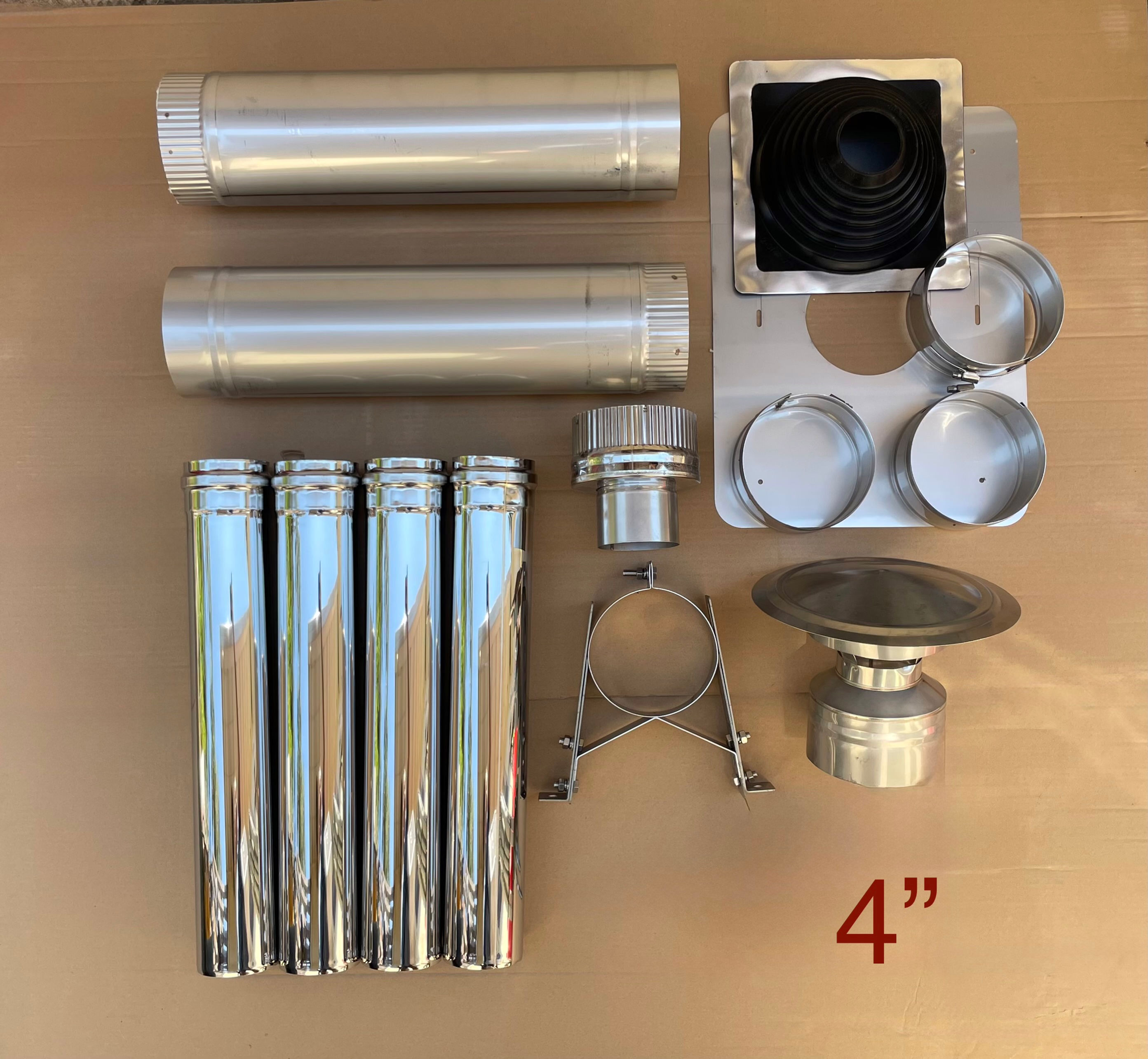 4" Metal Roof Exit Bundle- (Sauna) - Insulated Double Wall + 4 Stainless Pipes