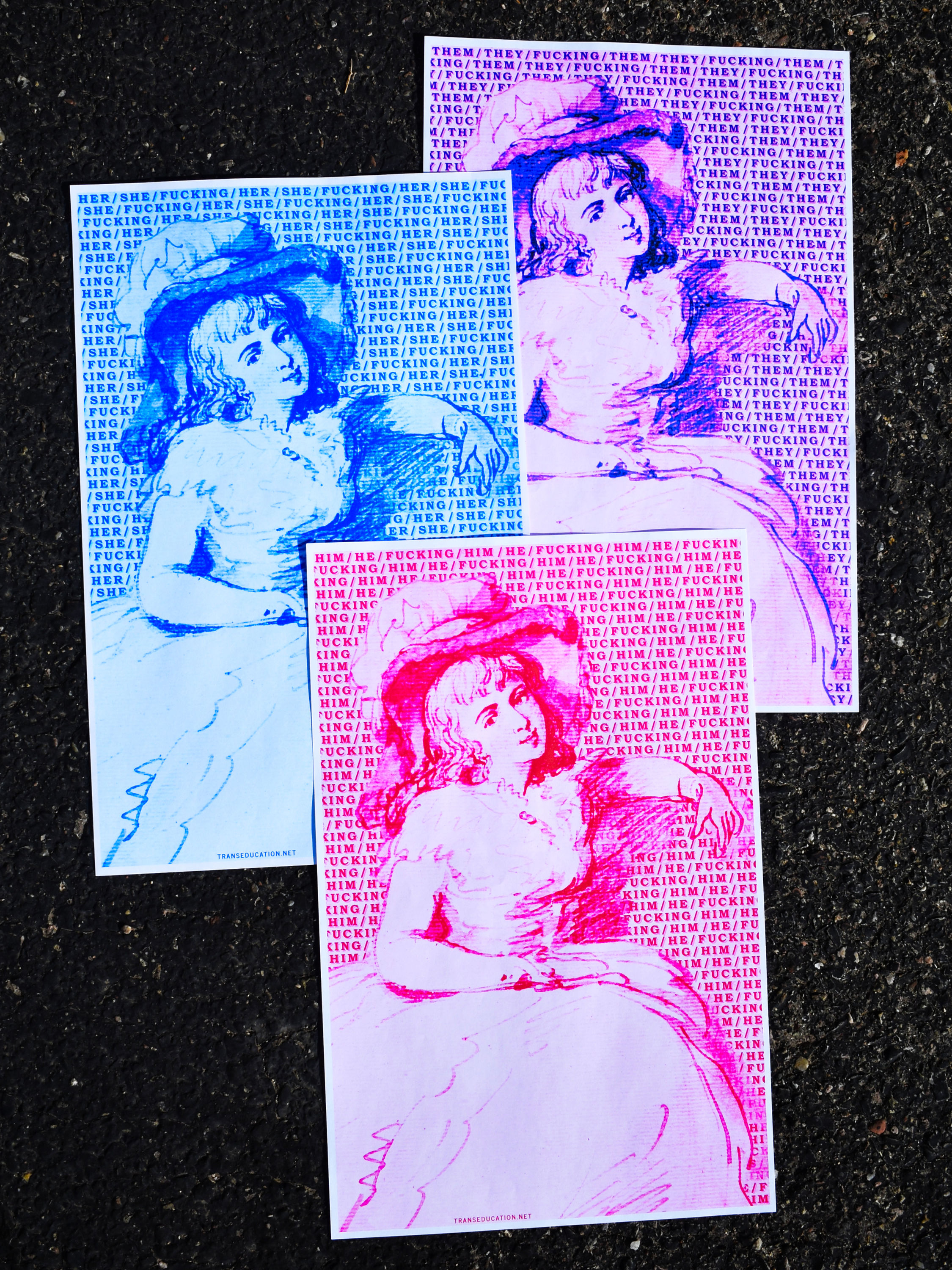 The three variants of the poster against a dark background.