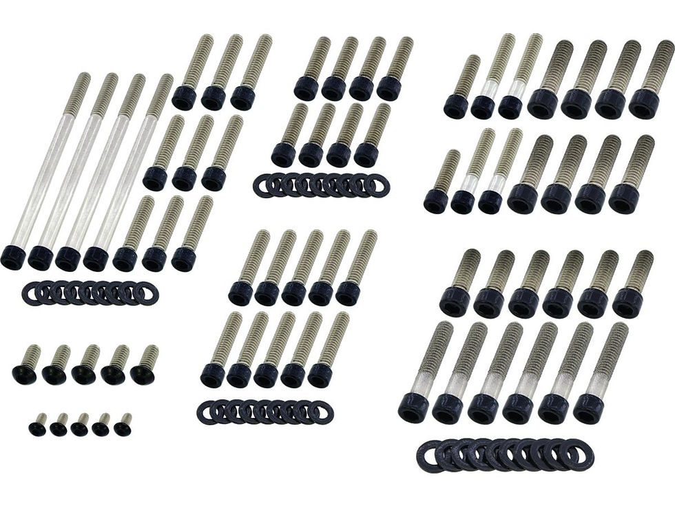 Complete Engine Screw Kit Screws for Touring Primary-, Cam-, Inspection-, Derby-, Timer-, Tranny Side Cover, Rockerboxes, Lifterbase Gloss Black Powder Coated