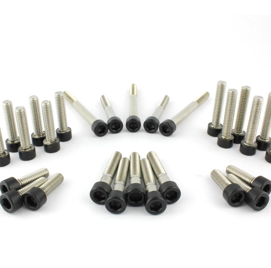 Complete Engine Screw Kit Screws are supplied for Primary Cover, Engine Cover left Side, Stator Batch, Ignition Cover, Thermostat Cover, Sprocket Cover Satin Black Powder Coated