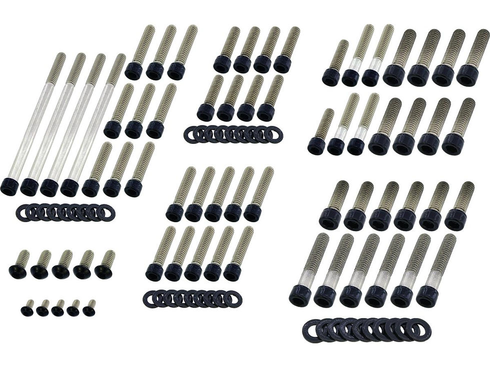 Complete Engine Screw Kit Screws for Touring Primary-, Cam-, Inspection-, Derby-, Timer-, Tranny Side Cover, Rockerboxes, Lifterbase, Inner Primary Gloss Black Powder Coated