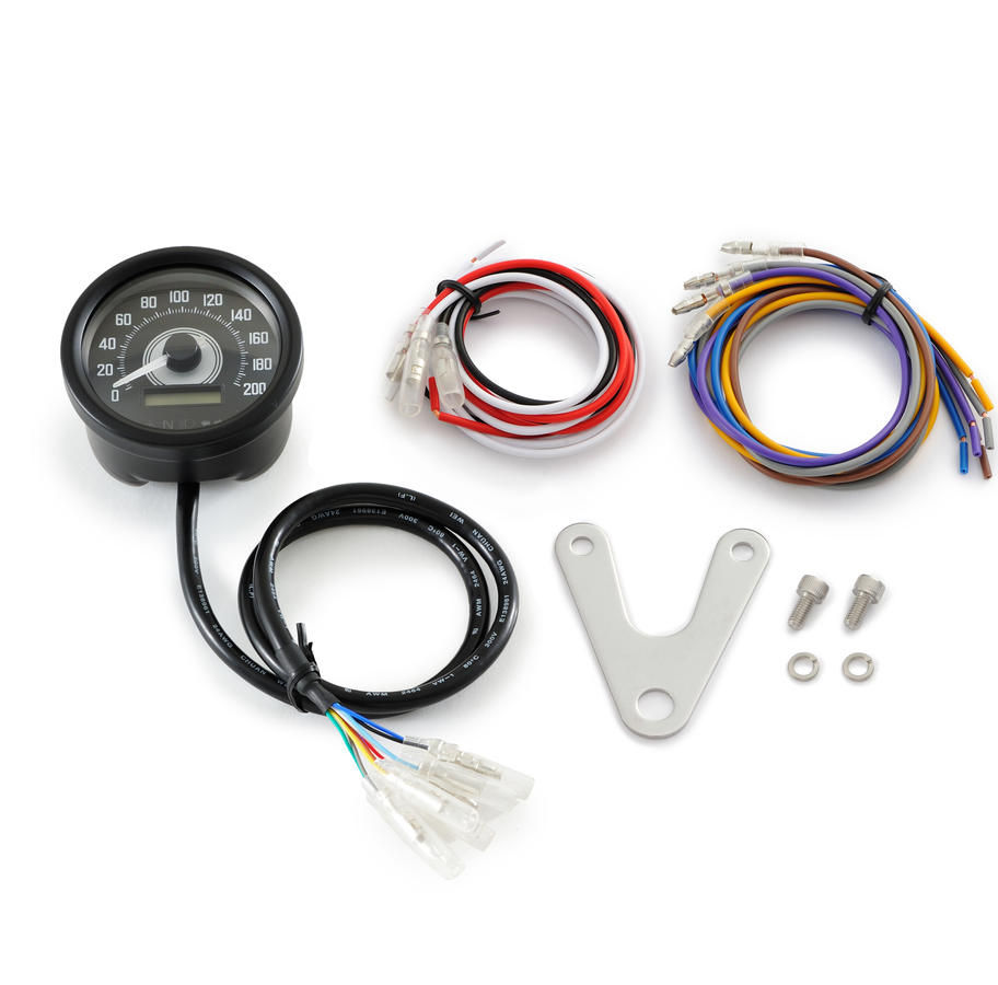 Velona60 Speedometer Scale: 200 mph; 200 km/h, with Indicators Black Stainless Steel