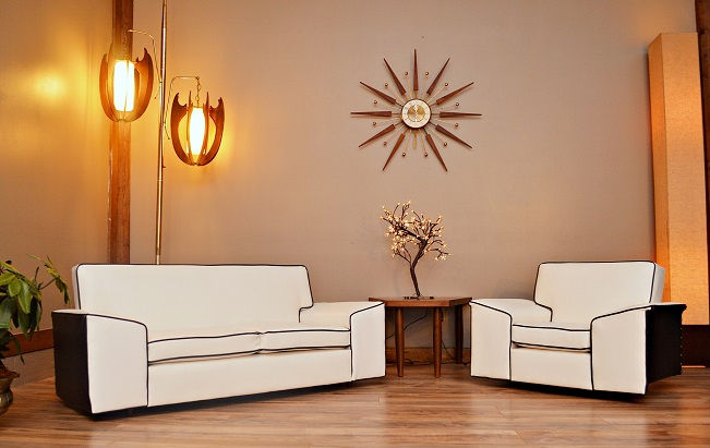 Thumbnail: Custom 1952 Child's Mid Century Sofa and Chair Set