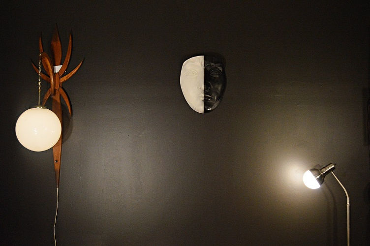 Thumbnail: Large Plaster Black/White Face Wall Art Sculpture