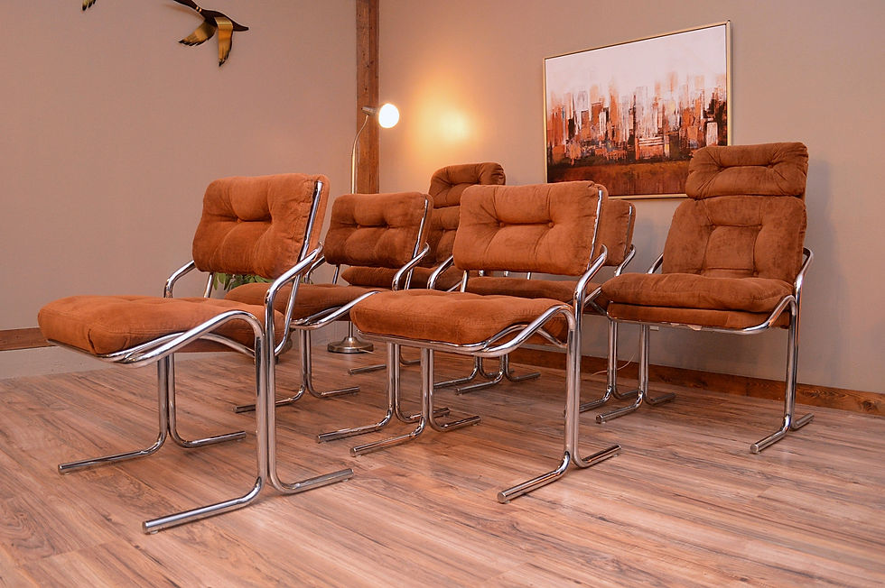 Thumbnail: Set of 6 Baughman Style 1970's Chrome Cantilever Dining Chairs by Cal-Style