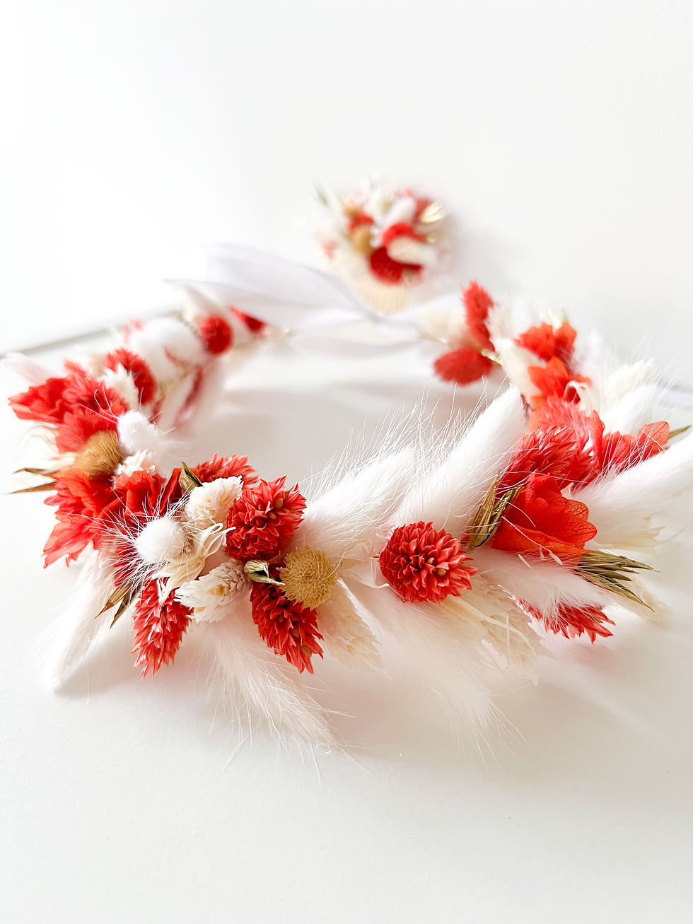 Miniature : Couronne de tête - Ambre : fleurs séchées et stabilisées