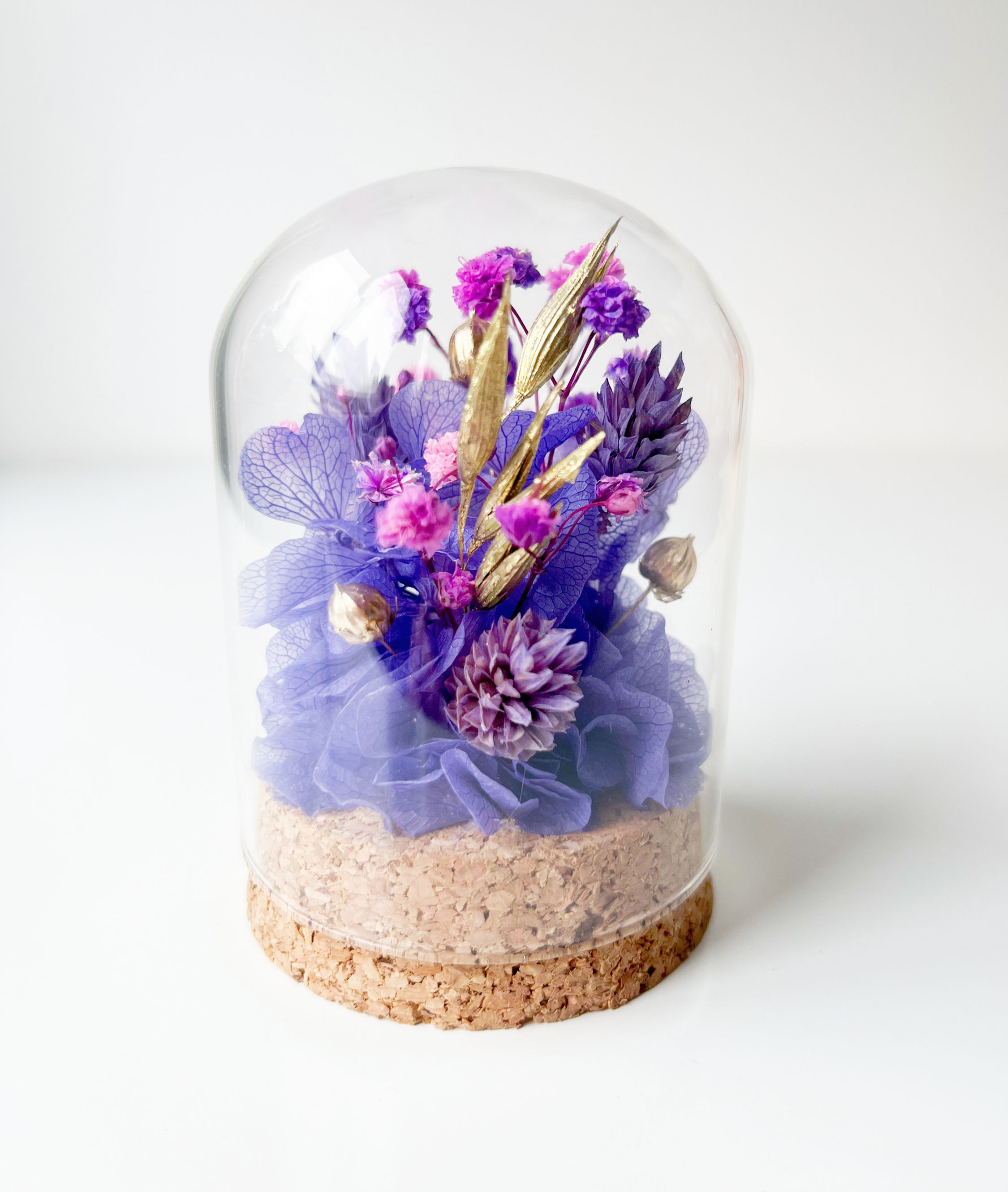 Mini lilas : cloche de fleurs séchées et stabilisées