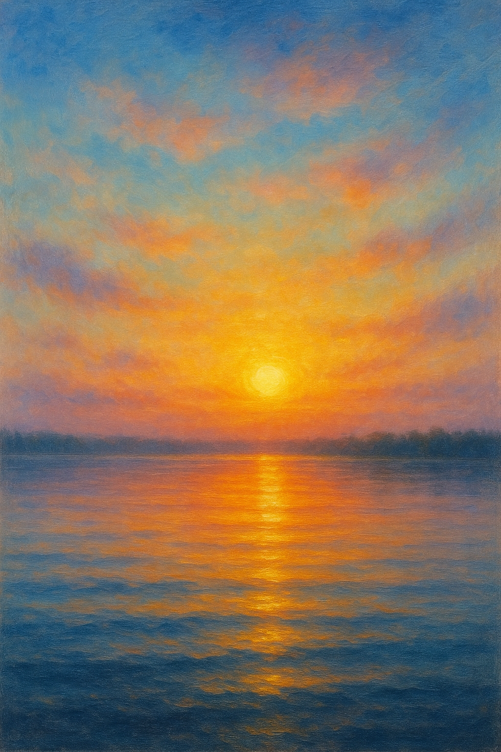 Painting of a sunrise using wet on wet blending technique.