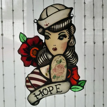 glass tattoo of a sailor girl