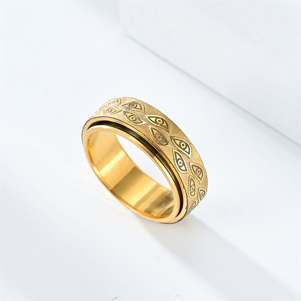 Thumbnail: Stainless steel evil eye spinner ring styled for an everyday alternative streetwear look