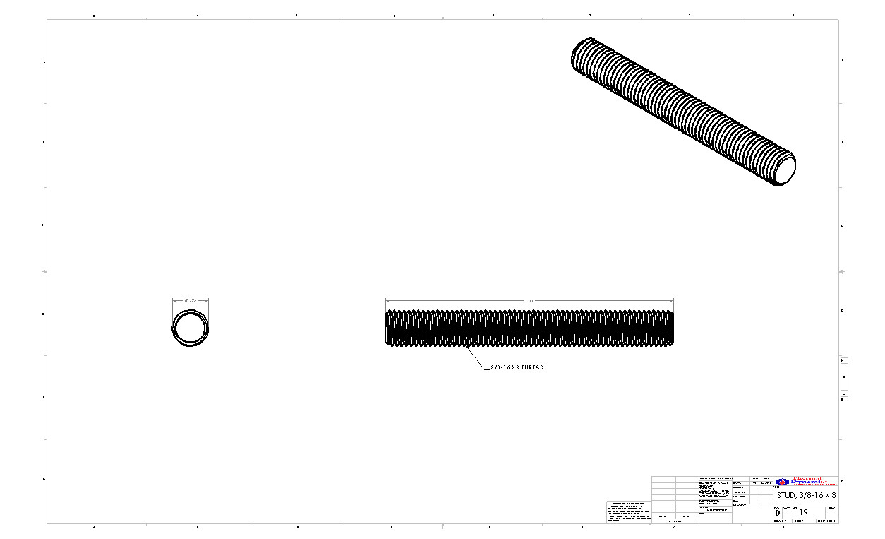 Stud 3/8-16 x 3" - FT