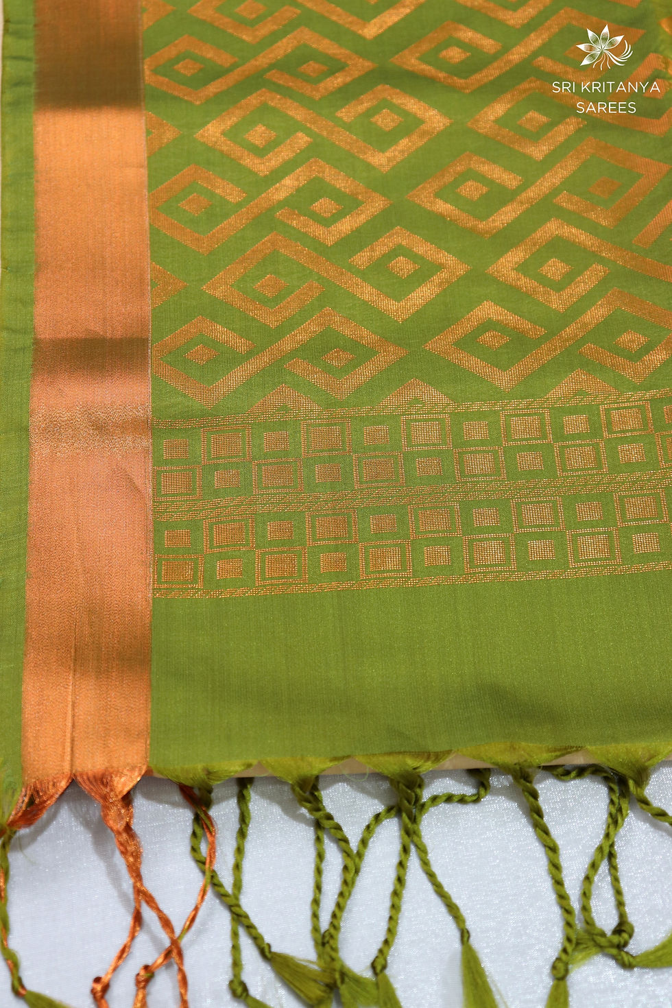 Thumbnail: PREMIUM SEMI KANCHI SOFT SILK SAREE WITH BUTTAS - Beige & Olive green