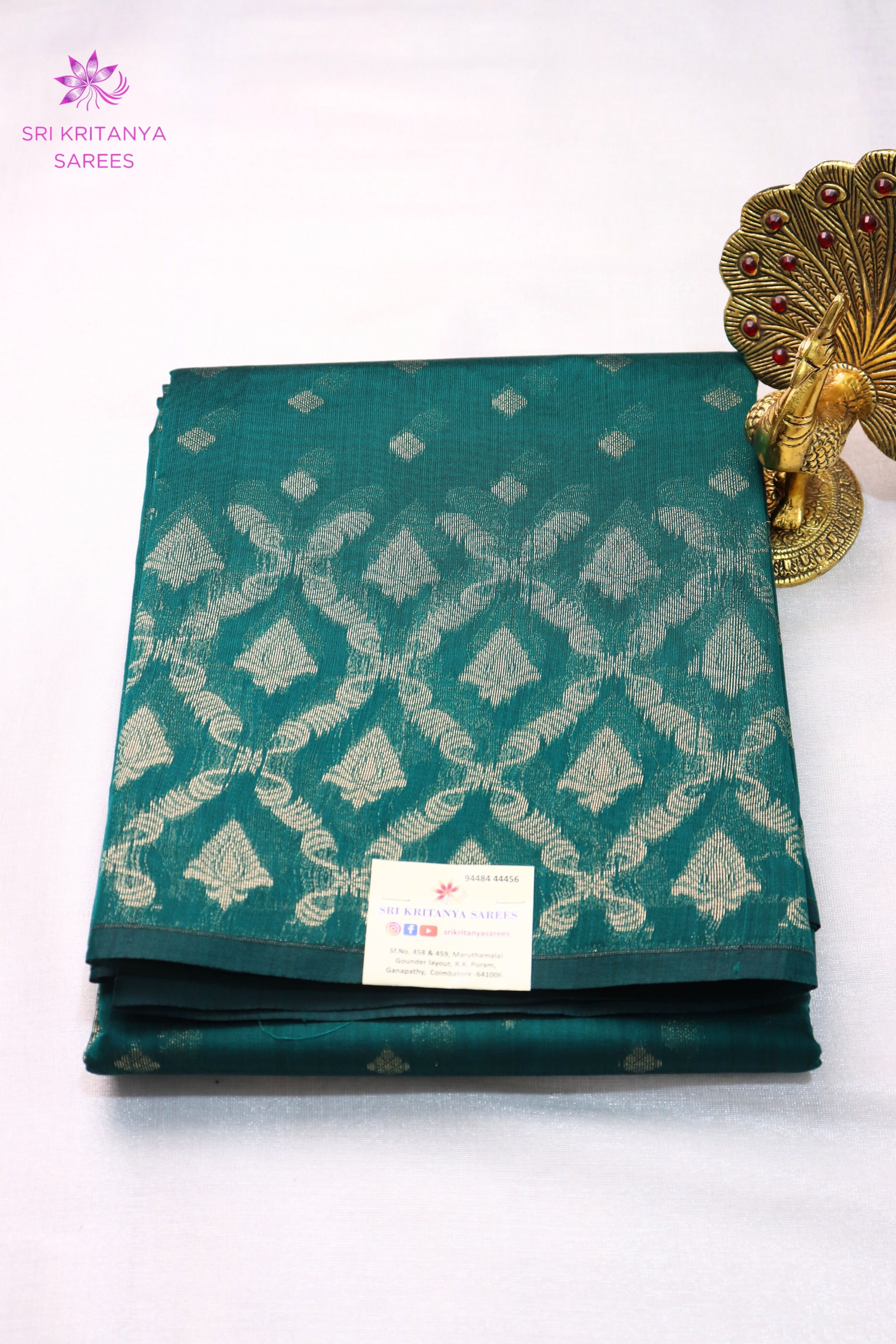 PREMIUM SEMI KOTA SILK COTTON SAREES -  RAMA GREEN