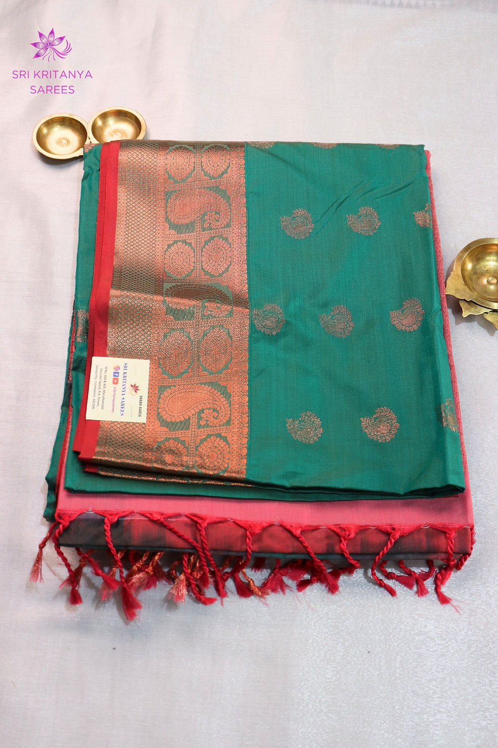 SEMI KANCHI SILK SAREE WITH BUTTAS - Rama Green with Baby Pink