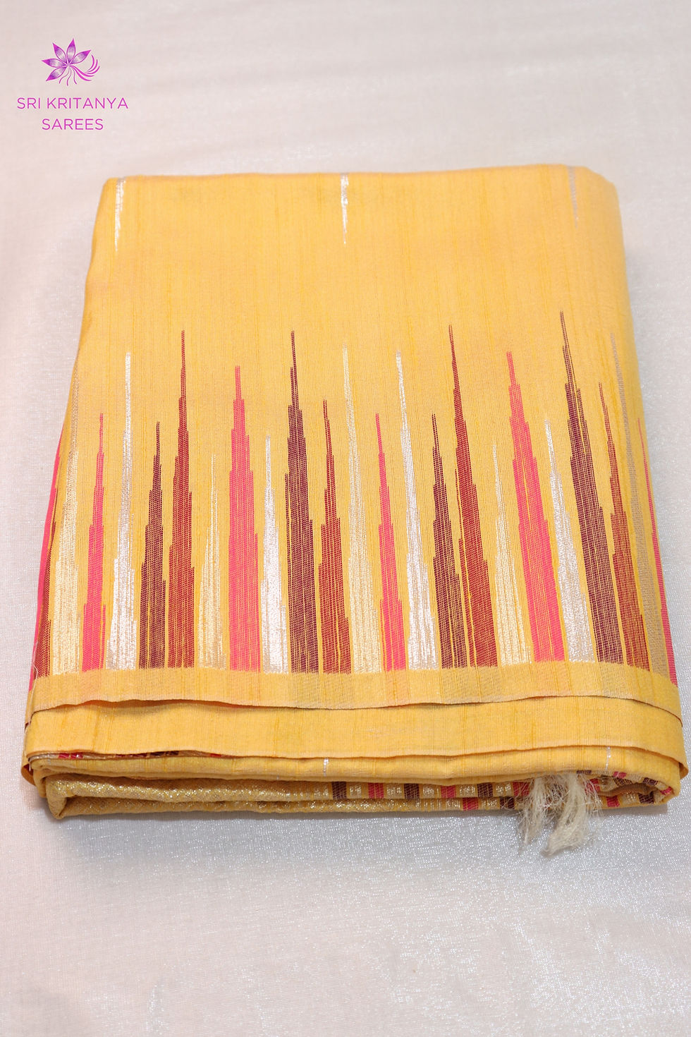 Premium DUPION COTTON SAREES - Pale Yellow with temple border