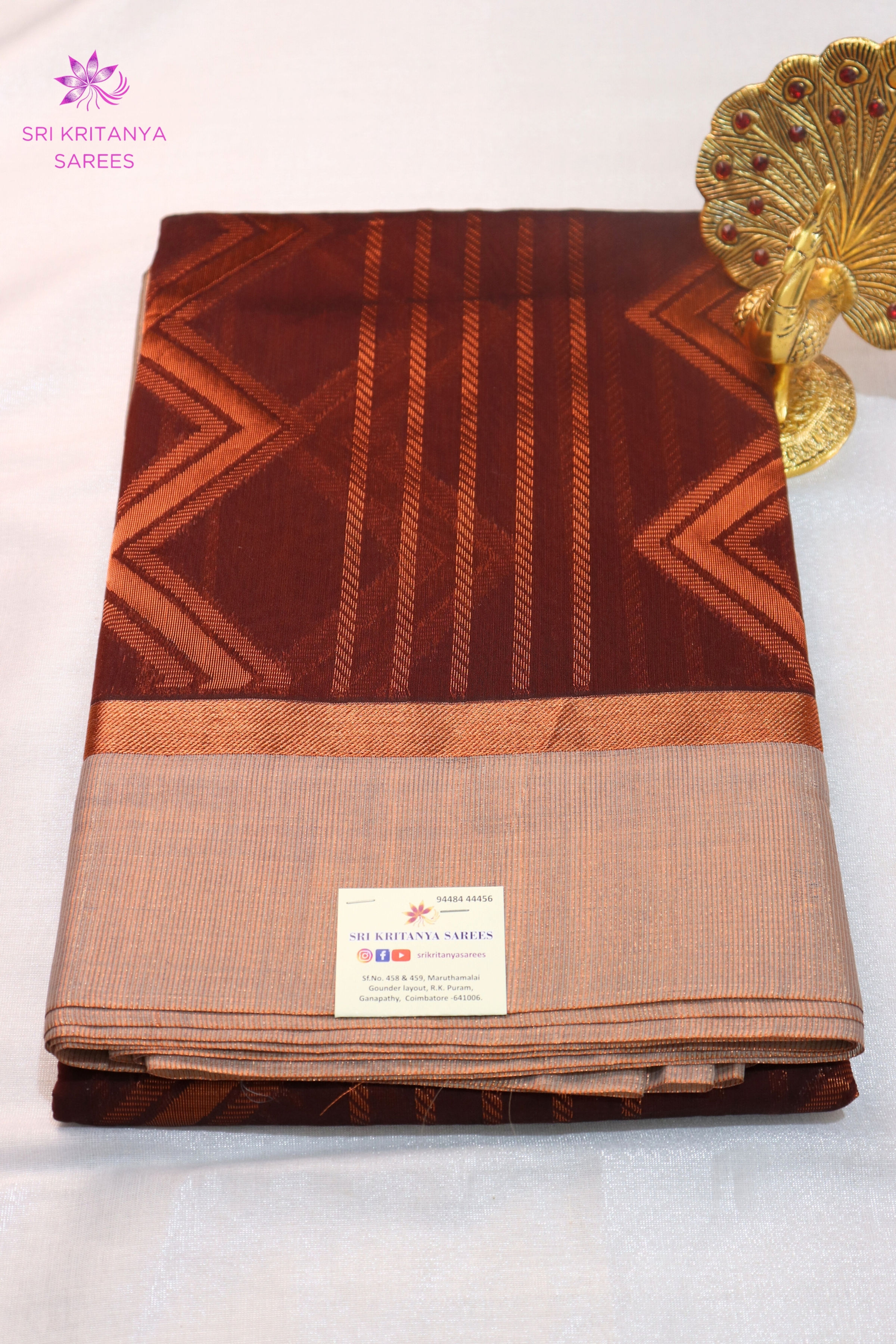 PREMIUM SEMI KOTA SILK COTTON SAREES - CHOCOLATE BROWN WITH BEIGE (ZIGZAG ZARI)