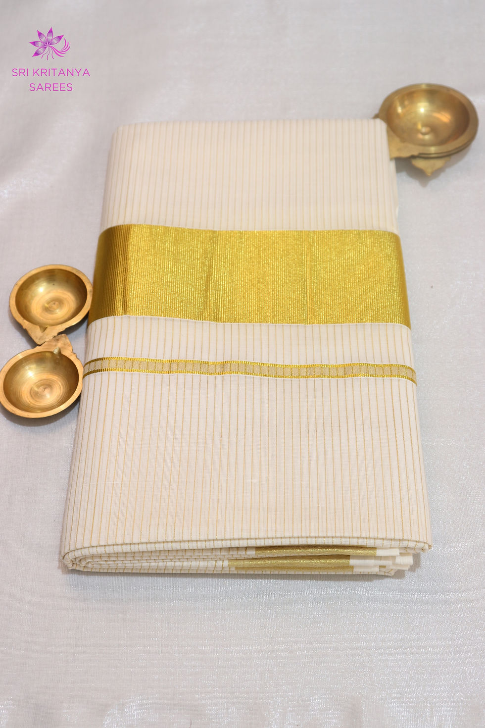 PURE TISSUE COTTON SAREES- Off white & Gold with addon Contrast blouse