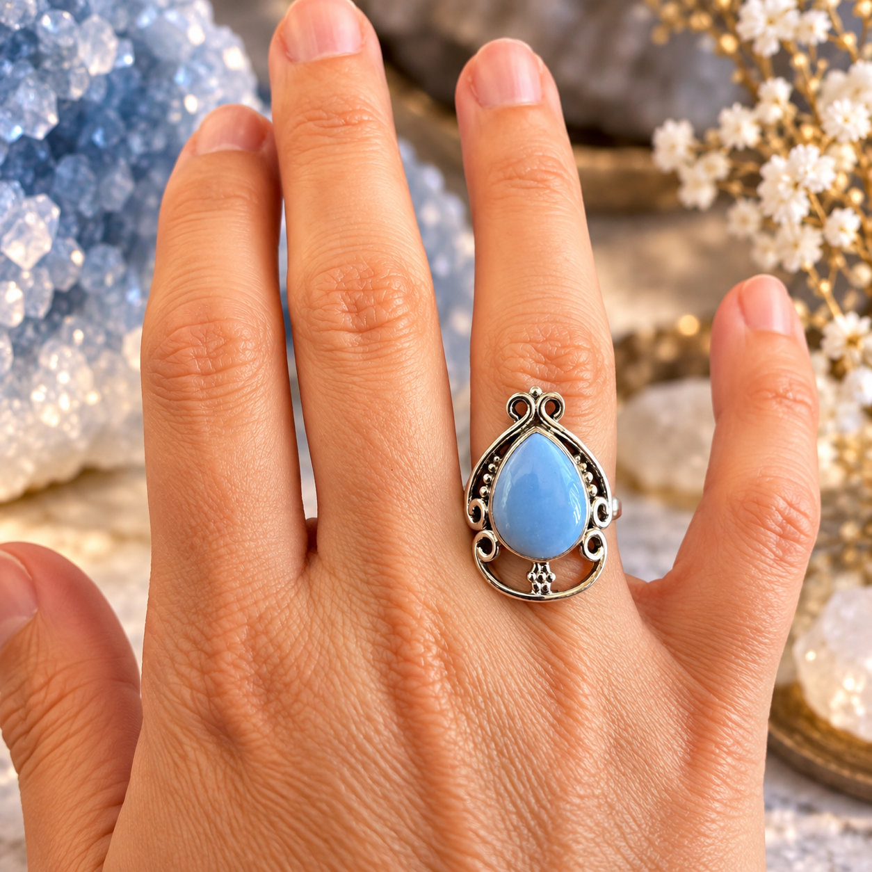 Blue Opal Drop Ring