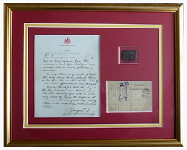 WW1 Framed Memorabilia with hand written letter from King George V1