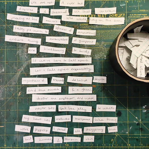 Photograph: word soup cut-up poetry forming the melody part of Four Bottles, Out To Sea.
